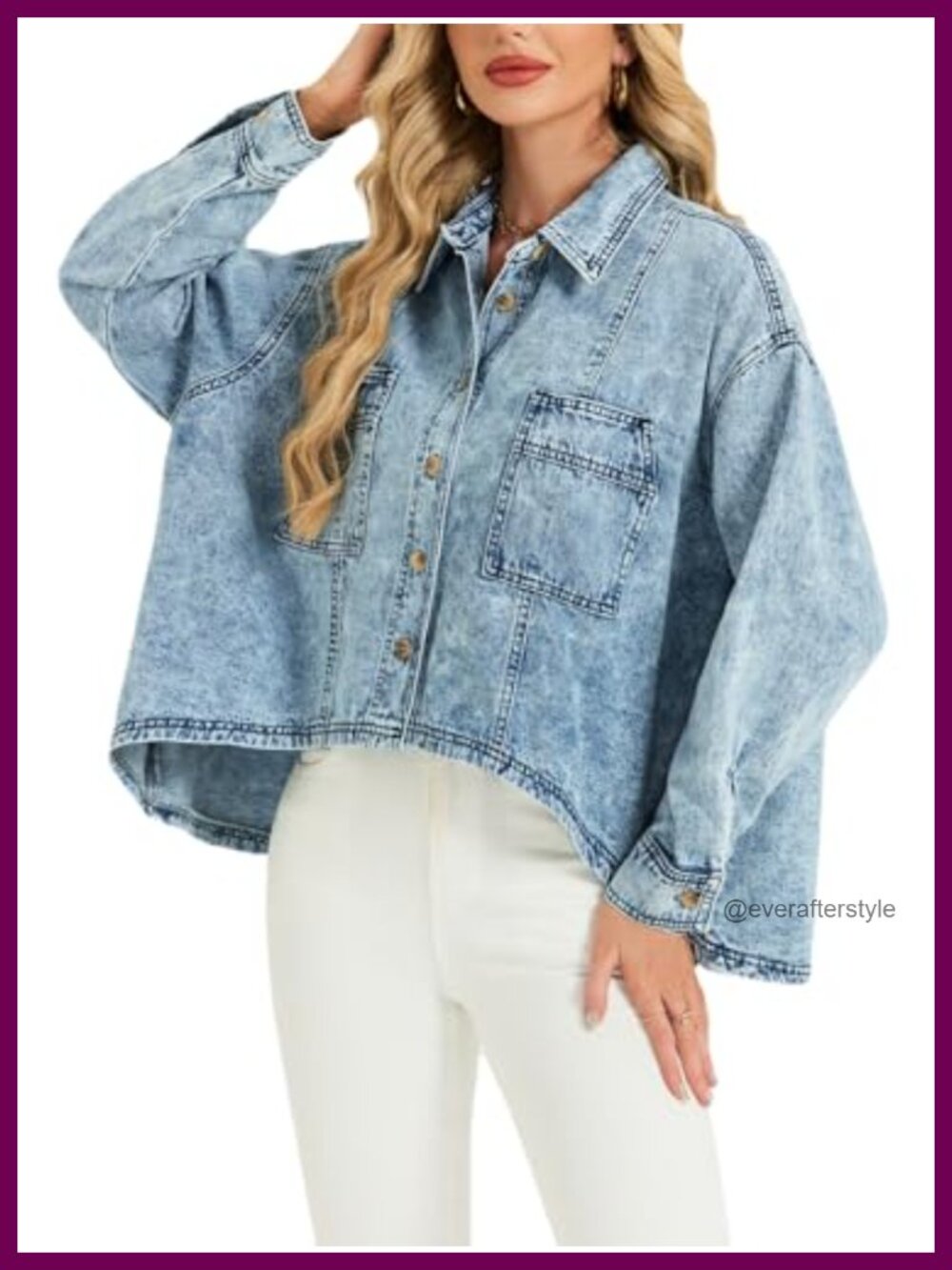 Oversized Denim Jacket Women Batwing Sleeve Cropped Shacket Lightweight Cardigan